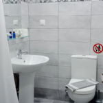 Bathroom inside the second floor triple studio at Prosforio Rooms in Ouranoupoli Chalkidiki.